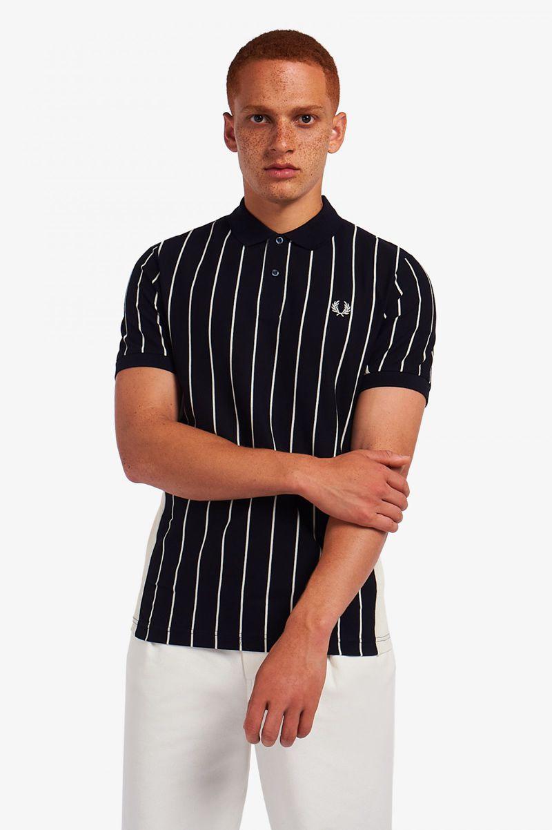 Navy Fred Perry Refined Pinstripe Polo Men's Shirts | PH 1524MQZA